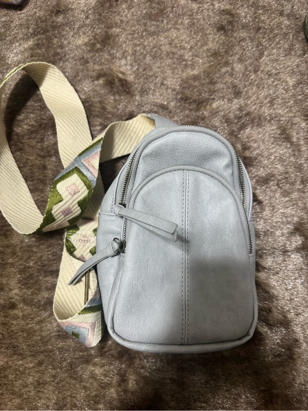 Light Gray Womenโs Mini Crossbody Backpack - Vegan Leather